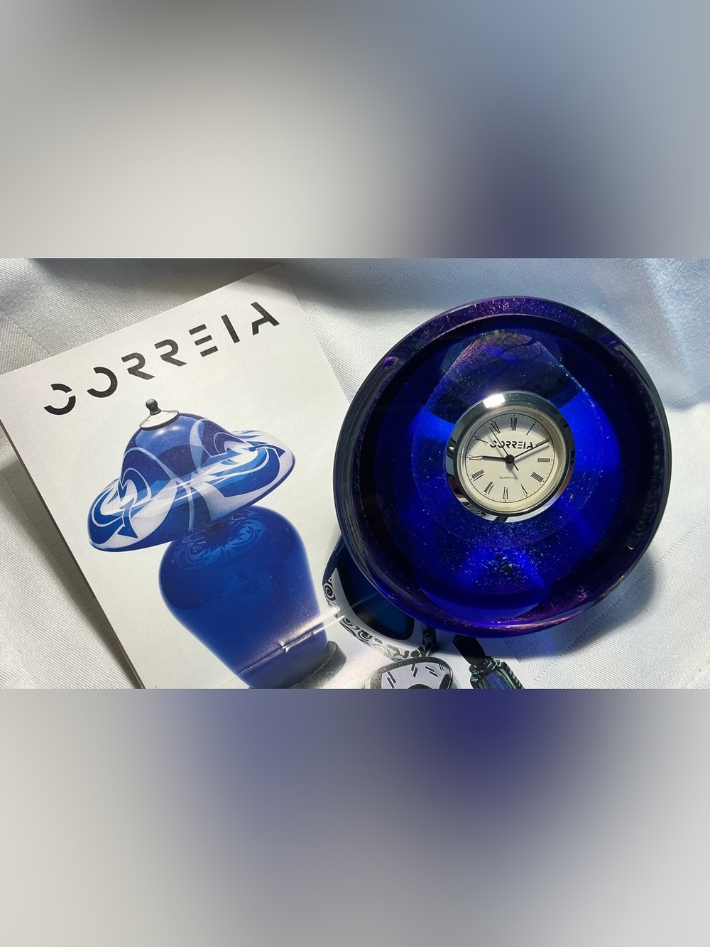 Correia Cobalt Clock / Paperweight 1991 Signed w/COA #86/250 Iridescent Blue VTG